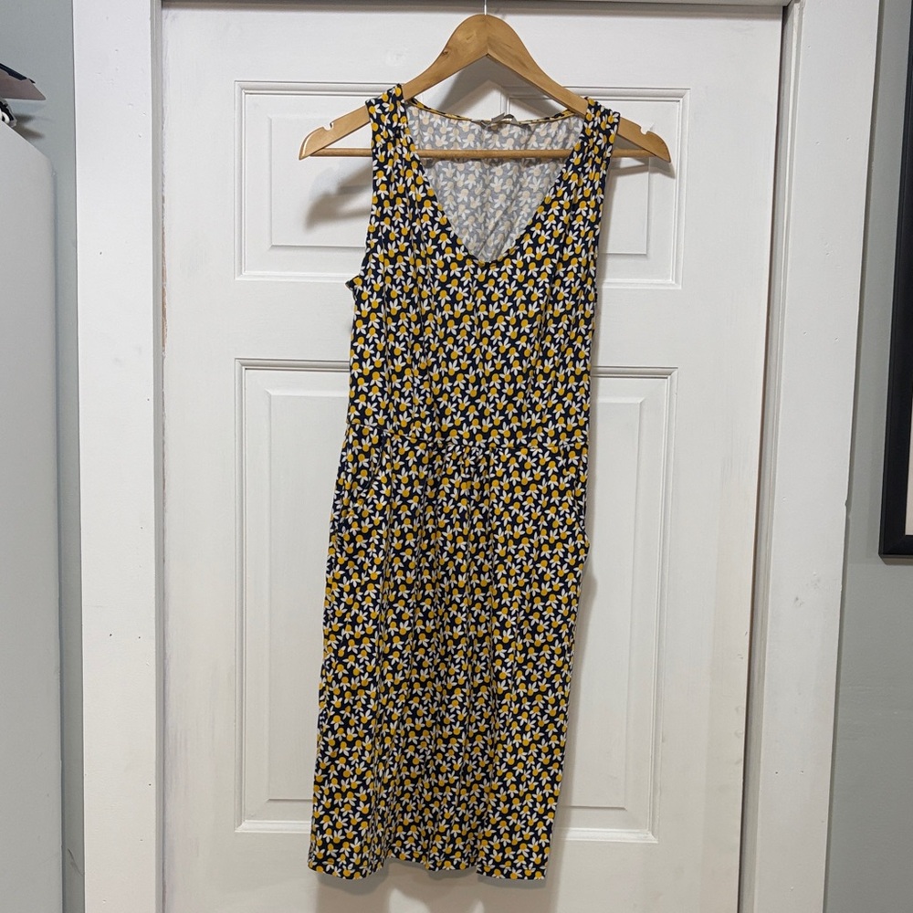 Boden Yellow and Black Patterned Midi Dress